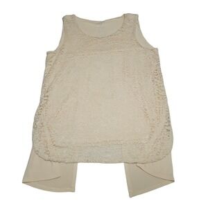 Ava James Top Women Medium Beige Floral Lace Overlay Tunic Layered Sheer Stretch